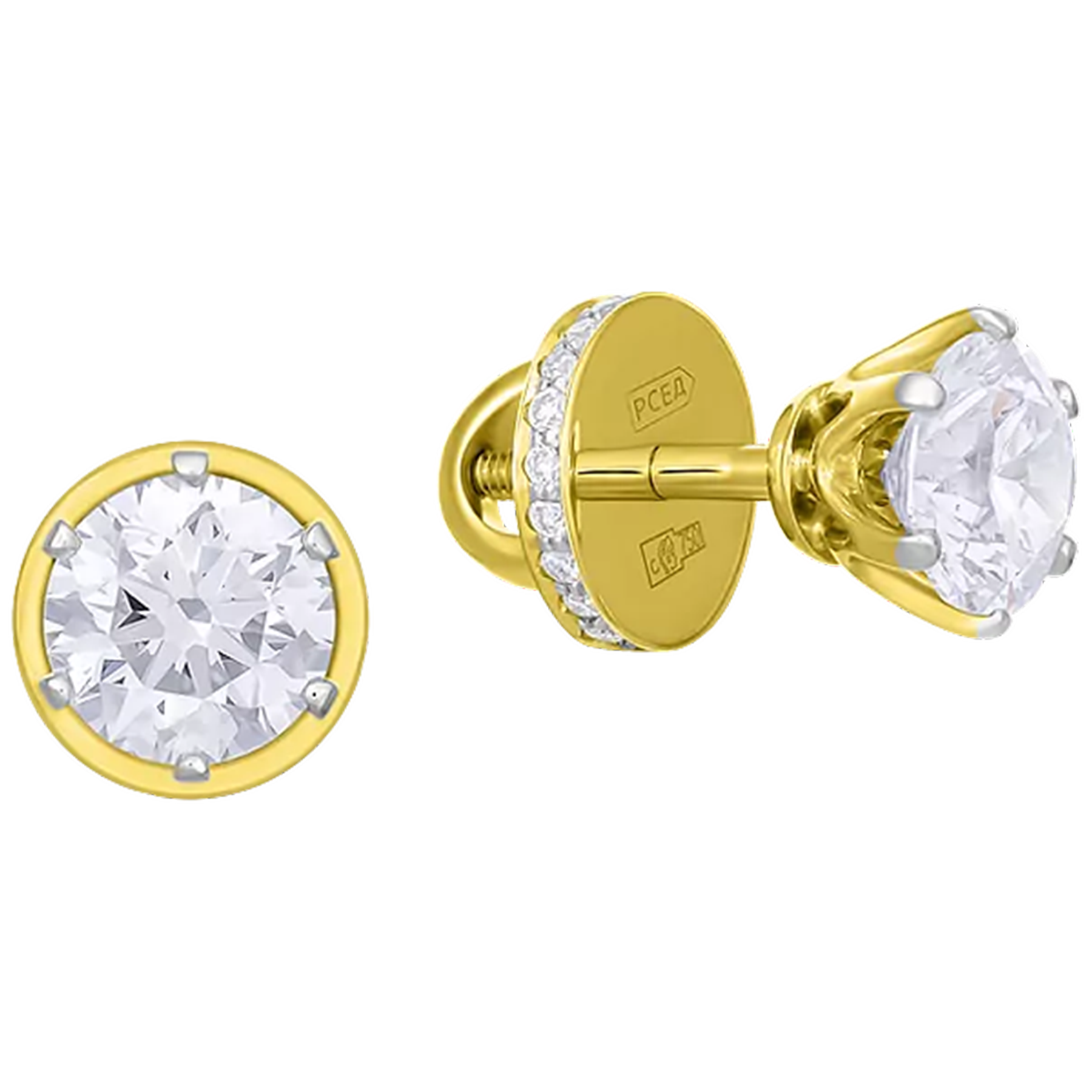 Пусеты с бриллиантами, жёлтое золото