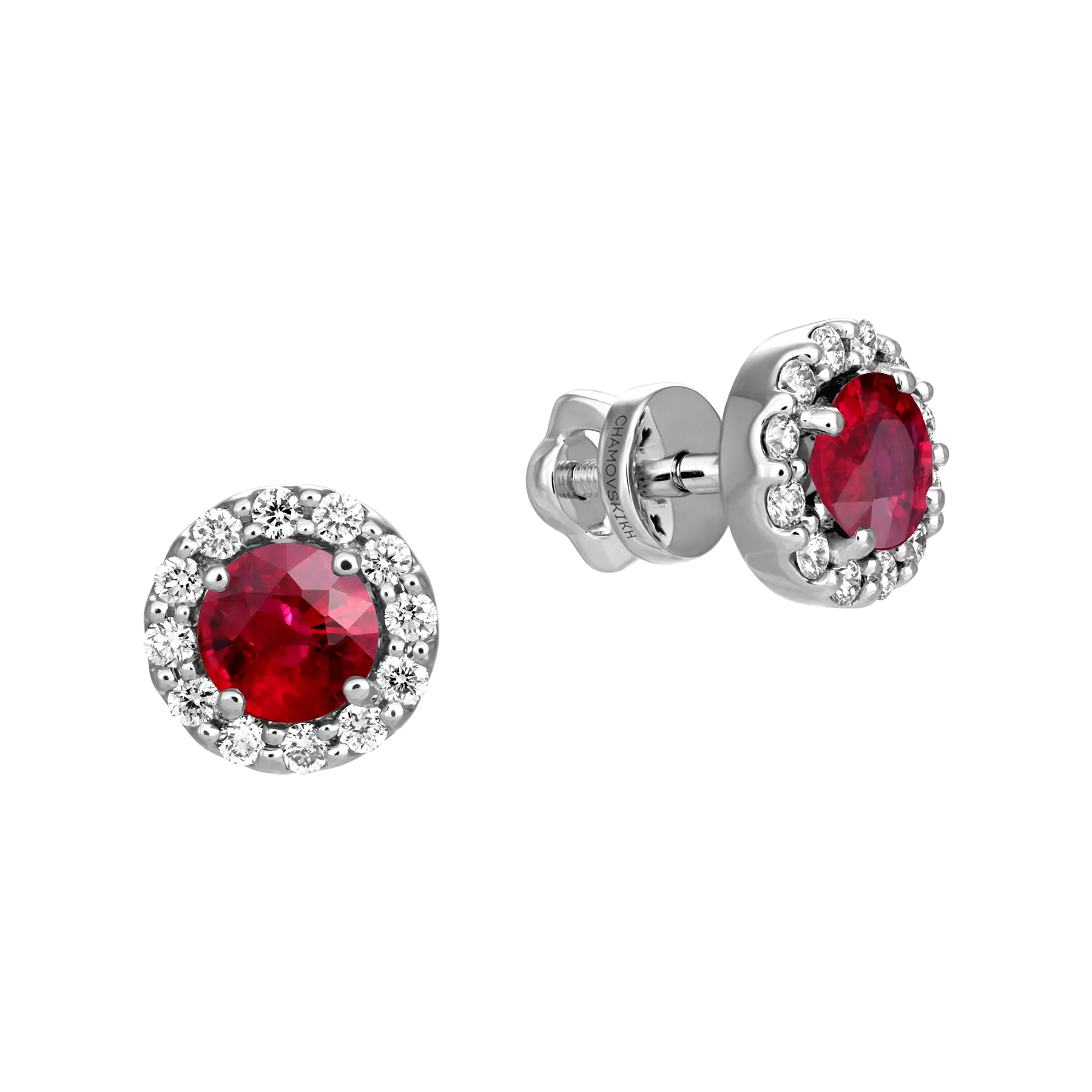 Пусеты с рубинами и бриллиантами, белое золото, н.керамика
