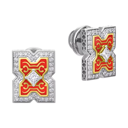 Пусеты с бриллиантами, белое и жёлтое золото 1