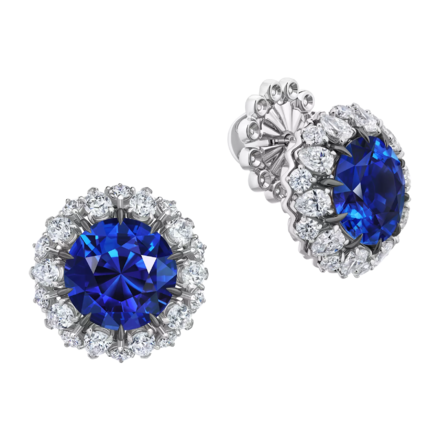 Пусеты с сапфирами и бриллиантами, белое золото 1