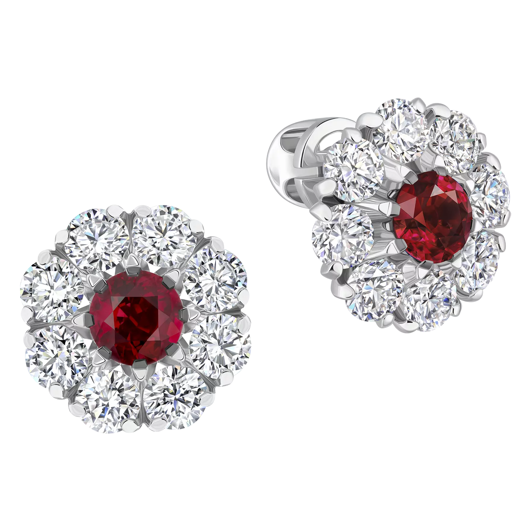 Пусеты с рубинами и бриллиантами, белое золото