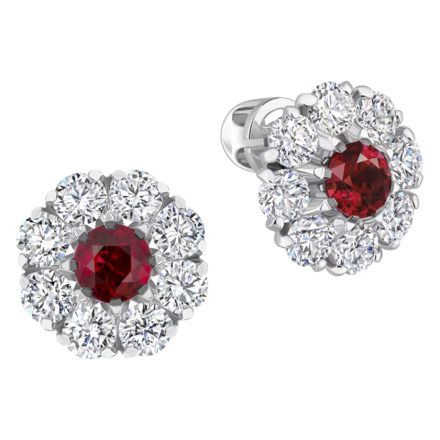Пусеты с рубинами и бриллиантами, белое золото 1