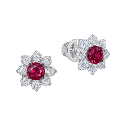 Пусеты с рубинами и бриллиантами, белое золото 1