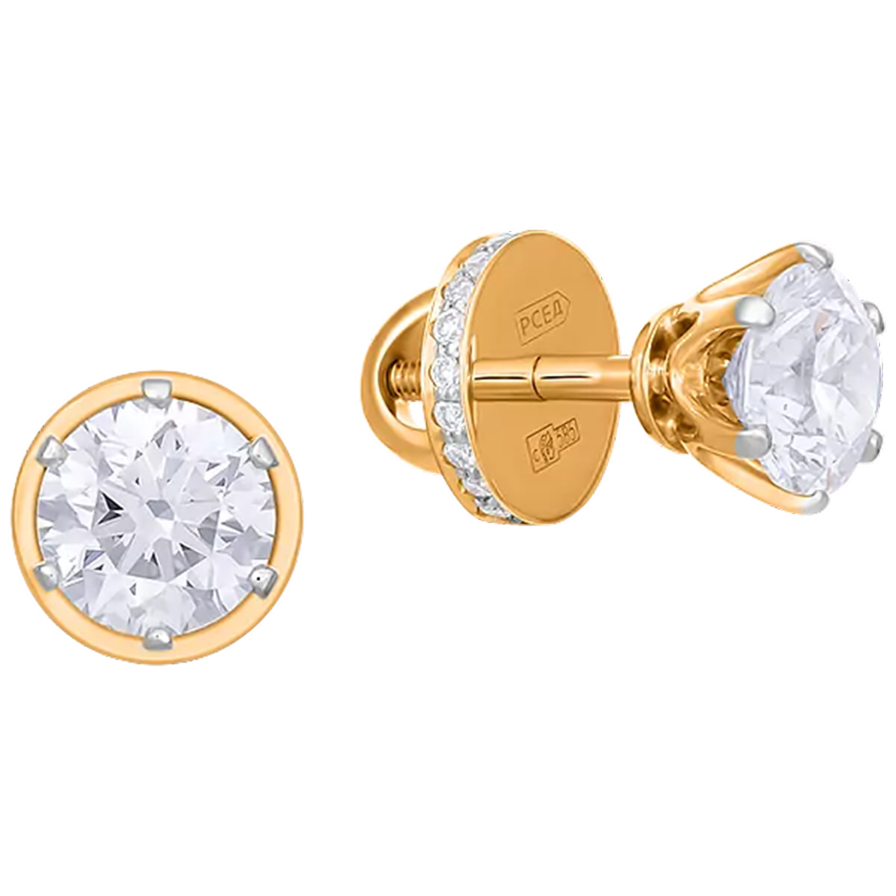 Пусеты с бриллиантами, красное золото