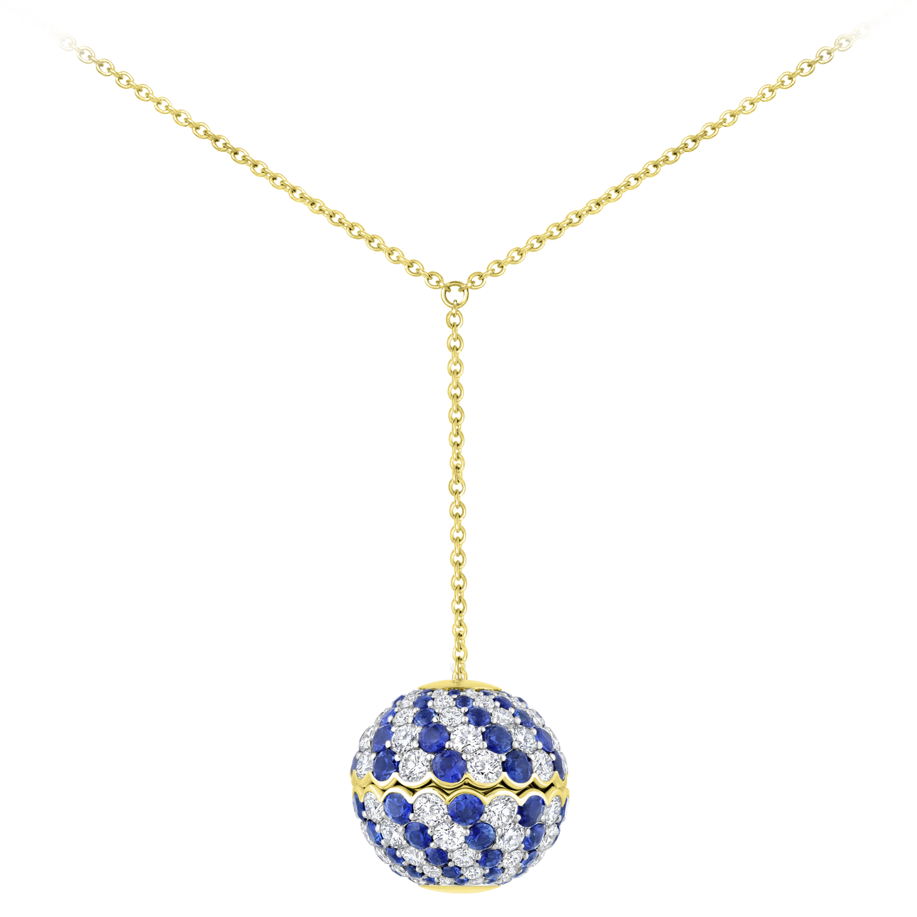 Колье с сапфирами и бриллиантами, желтое золото