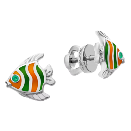 Пусеты с изумрудами, белое золото, н.керамика 1