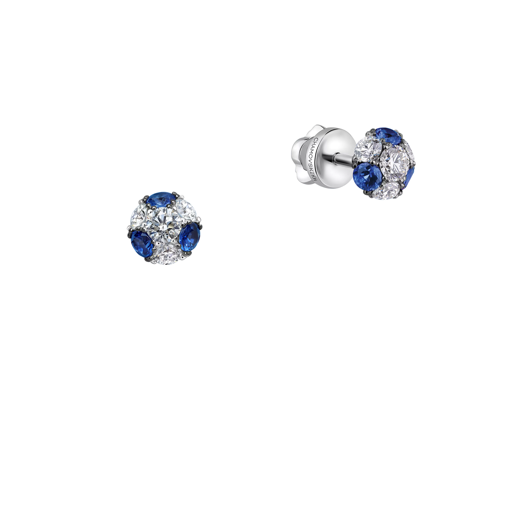 Пусеты с бриллиантами и сапфирами, белое золото, н.керамика
