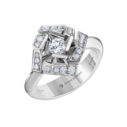 Кольцо с бриллиантами, белое золото 1