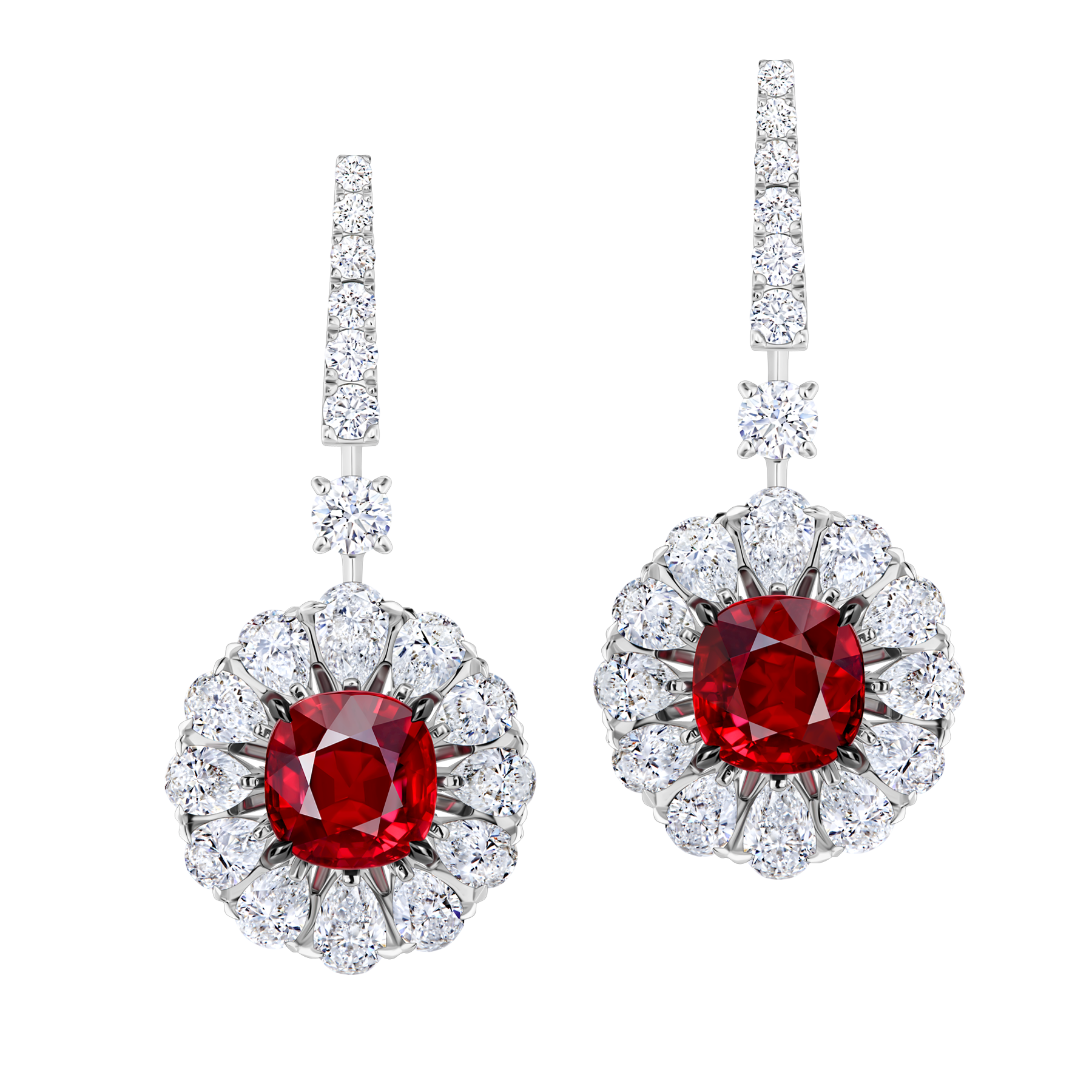 Серьги с рубинами и бриллиантами, белое золото