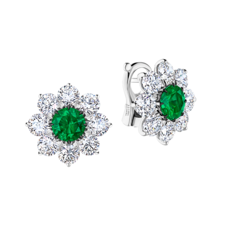 Серьги с изумрудами и бриллиантами, белое золото 1