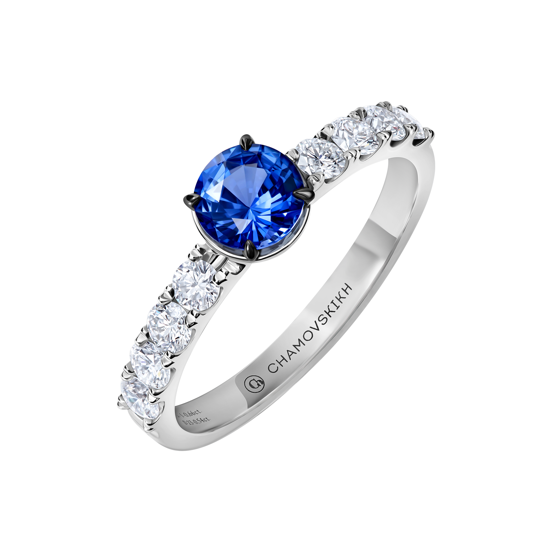 Кольцо с сапфиром и бриллиантами, белое золото