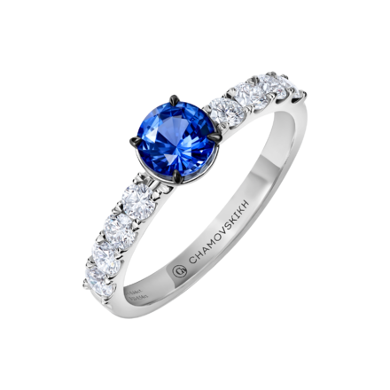 Помолвочное кольцо с сапфиром и бриллиантами, белое золото 1