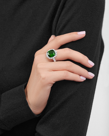 Кольцо с верделитом и бриллиантами, белое золото 2