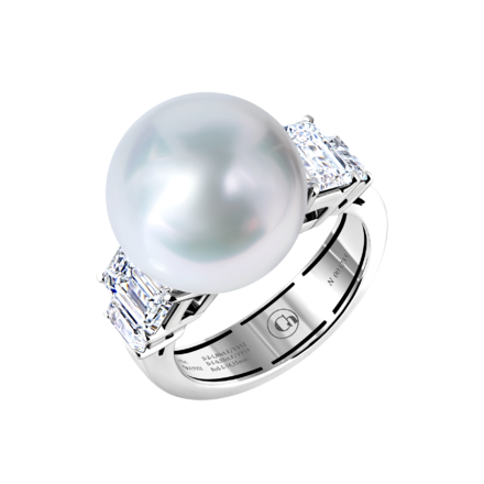 Кольцо с жемчугом и бриллиантами, белое золото 1
