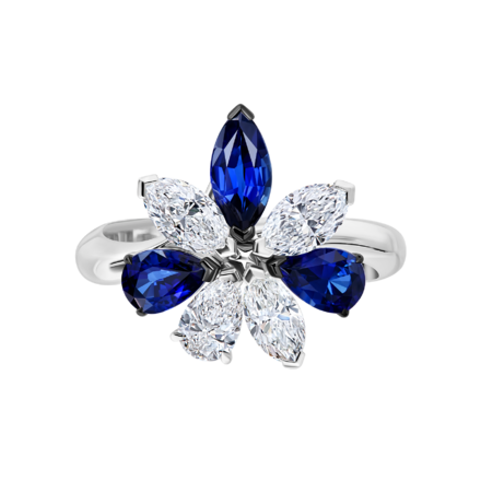 Кольцо с сапфирами и бриллиантами, белое золото 3