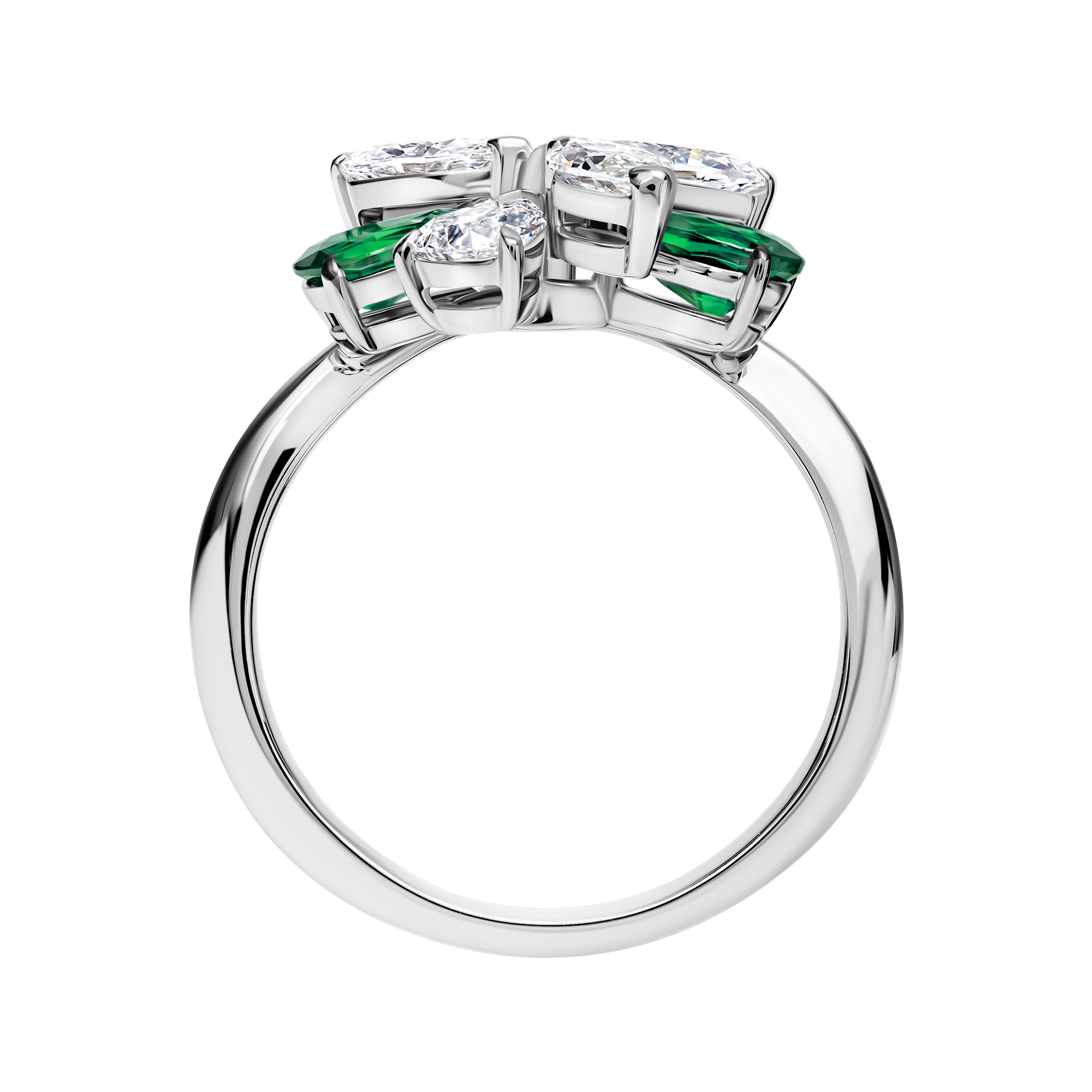 Кольцо с изумрудами и бриллиантами, белое золото