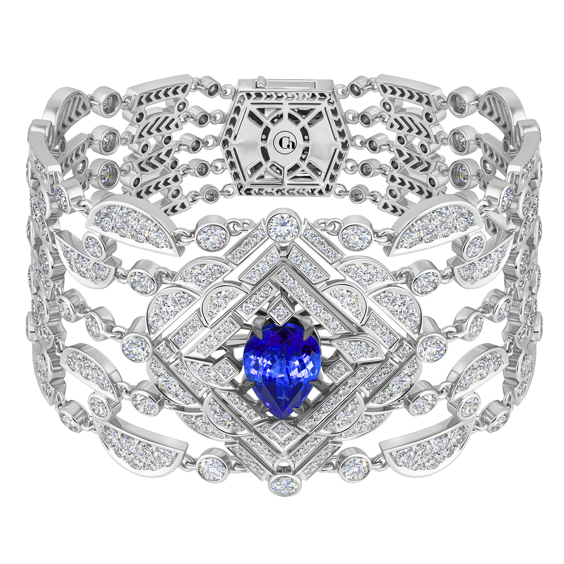 Браслет с танзанитом и бриллиантами, белое золото