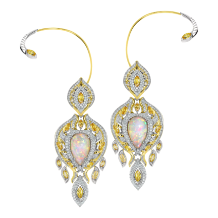 Серьги с опалами, бриллиантами и сапфирами, желтое золото, н.керамика 1