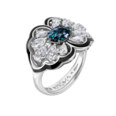 Кольцо с александритом, бриллиантами и жемчугом, белое золото, н.керамика