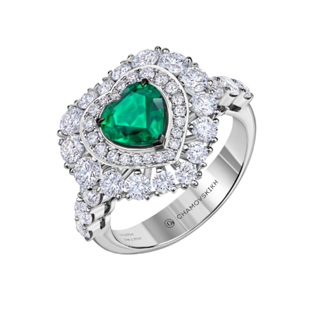 Кольцо с изумрудом и бриллиантами, белое золото 1