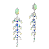 Серьги с опалами, бриллиантами, сапфирами и изумрудами, белое золото