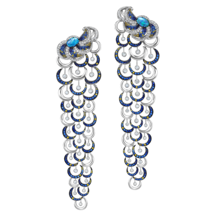 Серьги с опалами, бриллиантами и сапфирами, белое золото 1