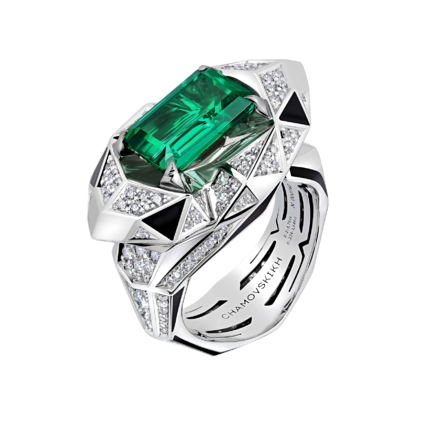Кольцо с изумрудом и бриллиантами, белое золото, н.керамика 1