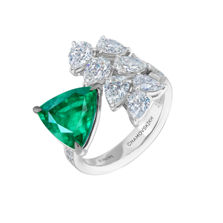 Кольцо с изумрудом и бриллиантами, белое золото 1
