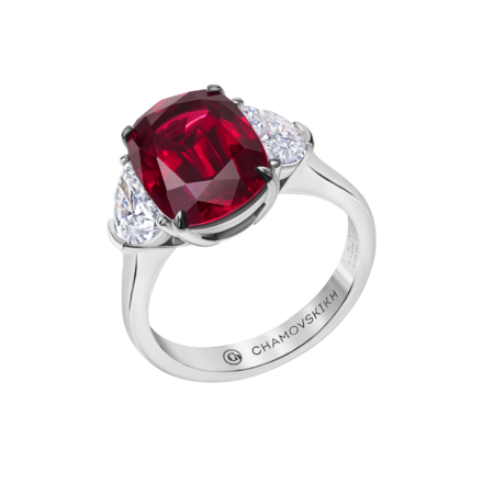 Кольцо с рубином и бриллиантами, платина 1