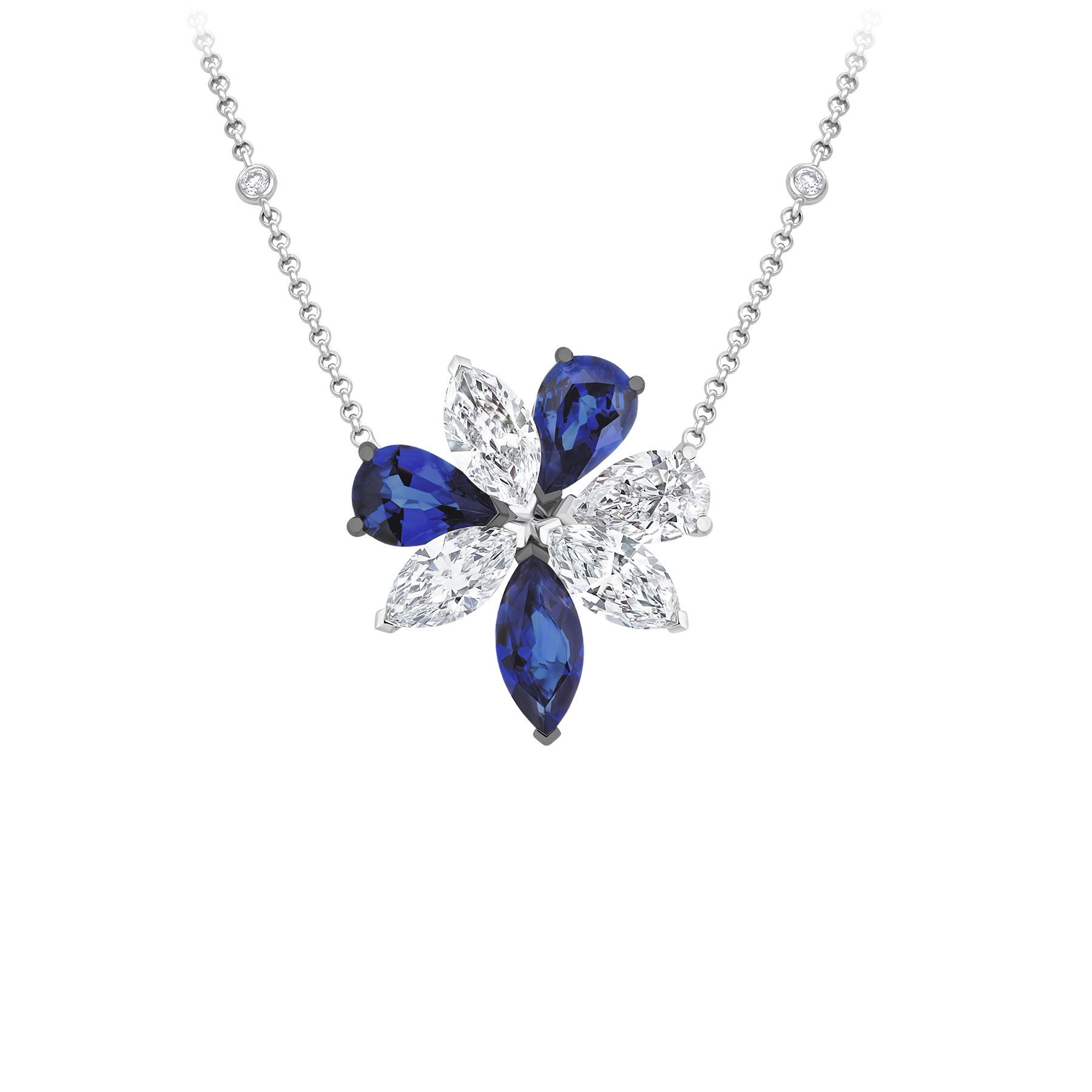 Колье с сапфирами и бриллиантами, белое золото