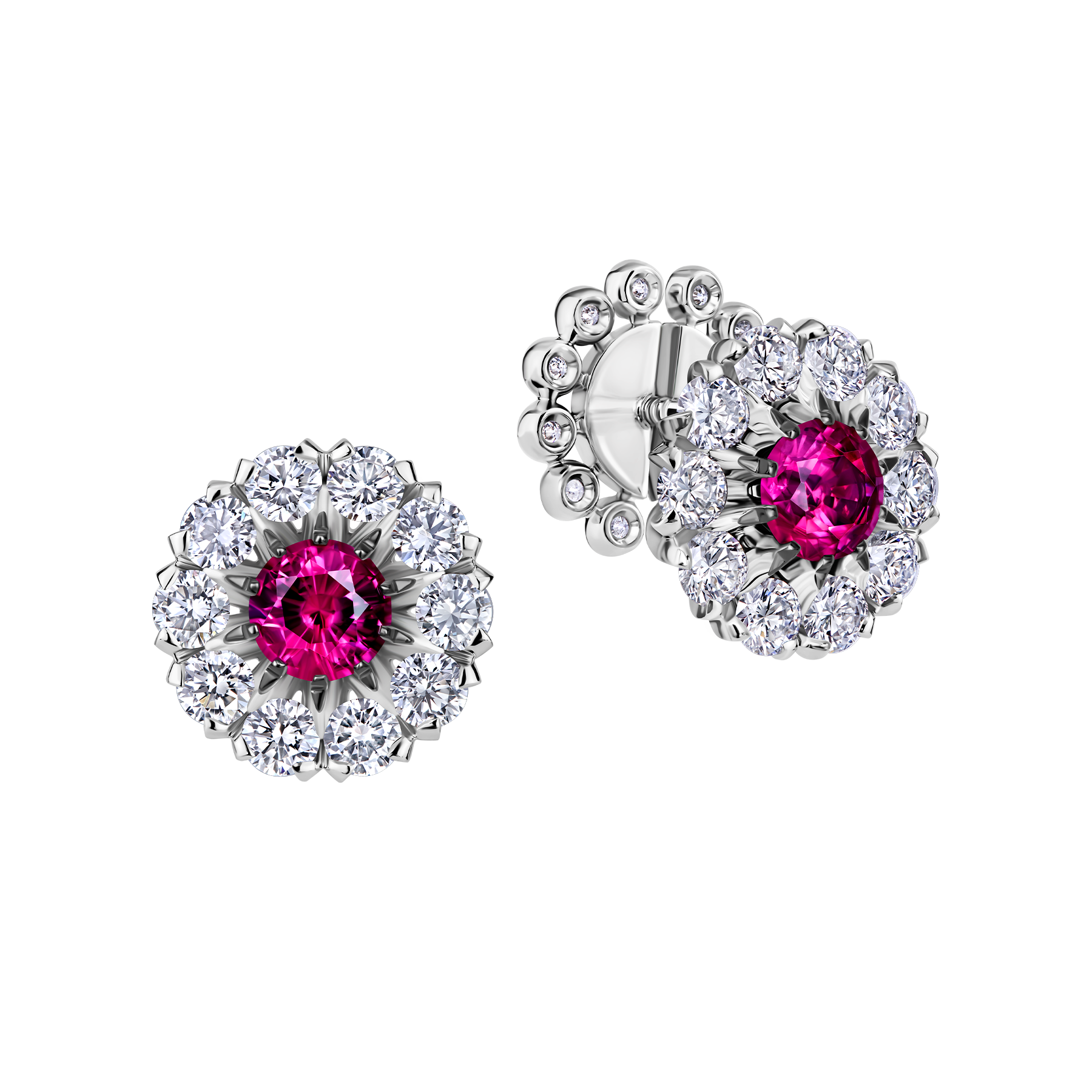 Пусеты с рубинами и бриллиантами, белое золото