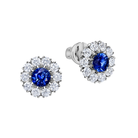 Пусеты с сапфирами и бриллиантами, белое золото 1