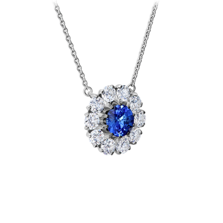 Колье с сапфиром и бриллиантами, белое золото 2