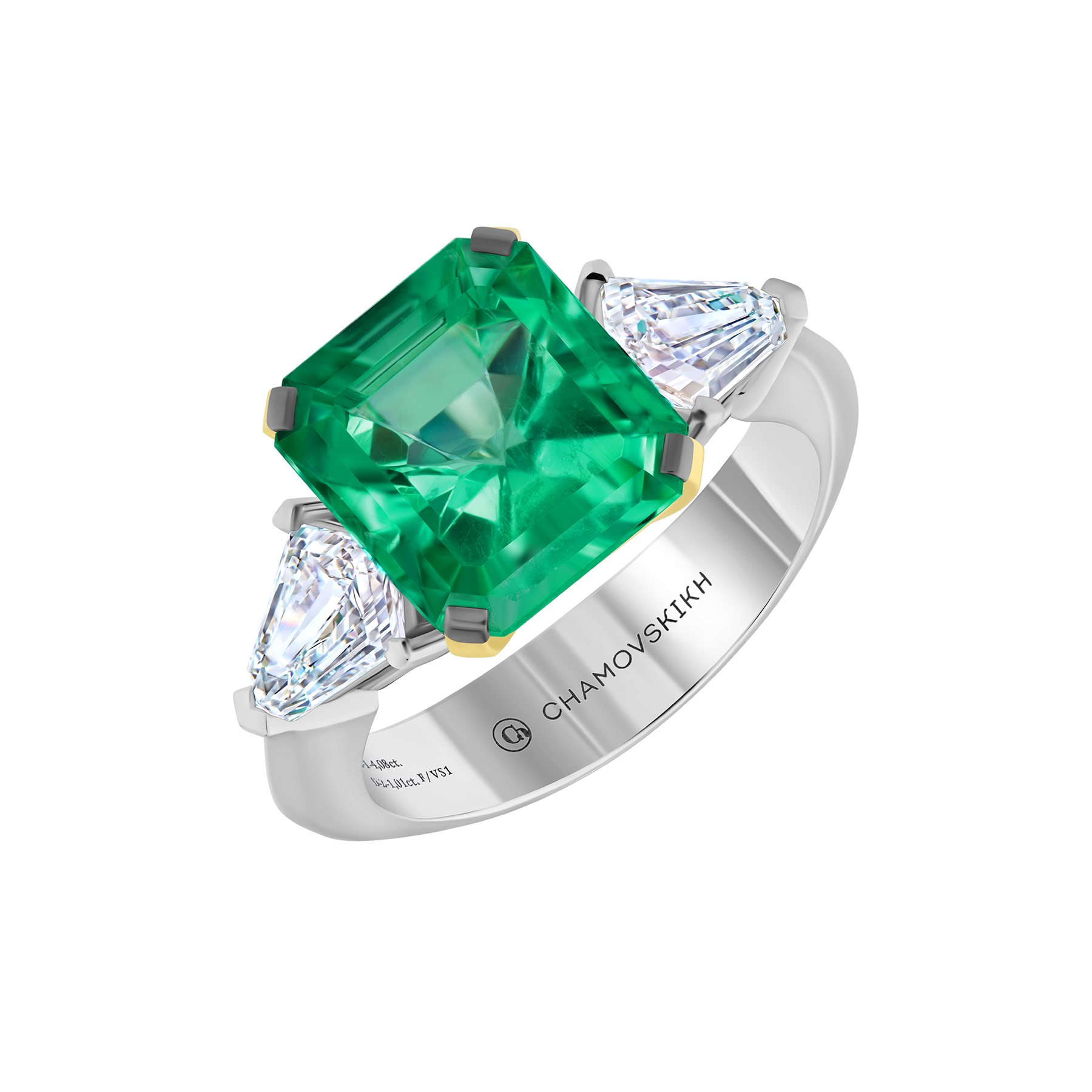 Кольцо с изумрудом и бриллиантами, белое золото