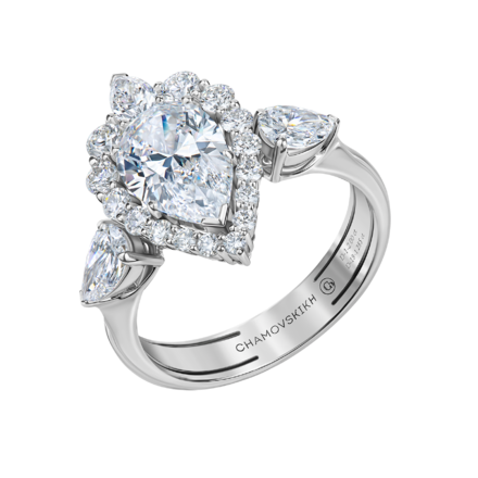 Кольцо с бриллиантами, белое золото 1