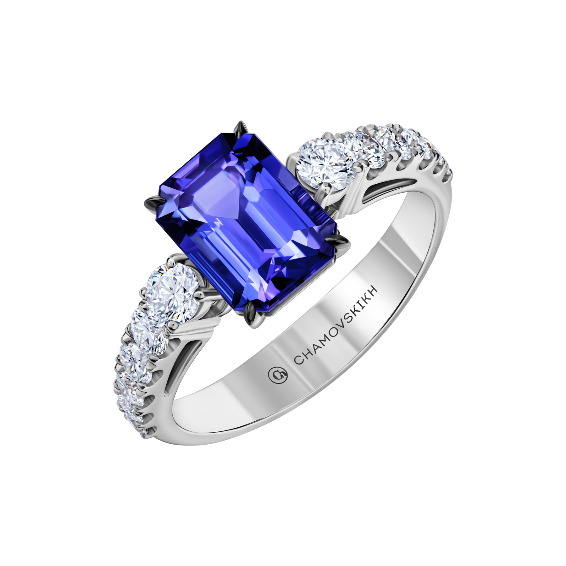 Кольцо с танзанитом и бриллиантами,белое золото