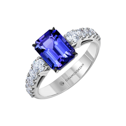 Кольцо с танзанитом и бриллиантами,белое золото 1