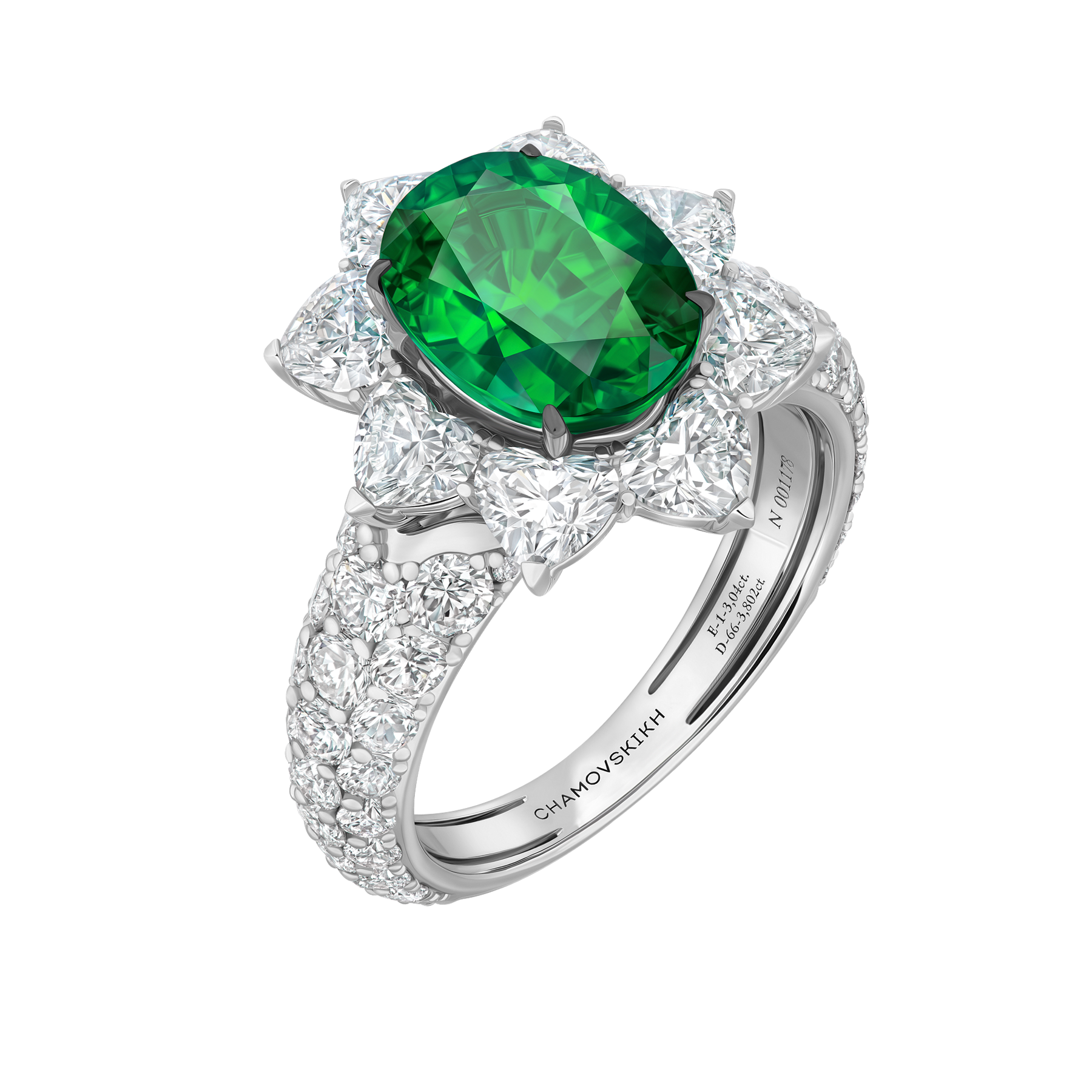 Кольцо с изумрудом и бриллиантами, белое золото