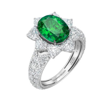 Кольцо с изумрудом и бриллиантами, белое золото 1