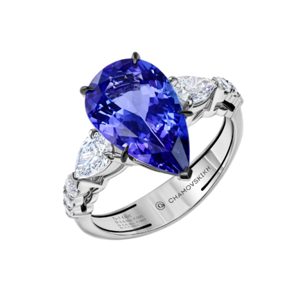 Кольцо с танзанитом и бриллиантами, белое золото 1