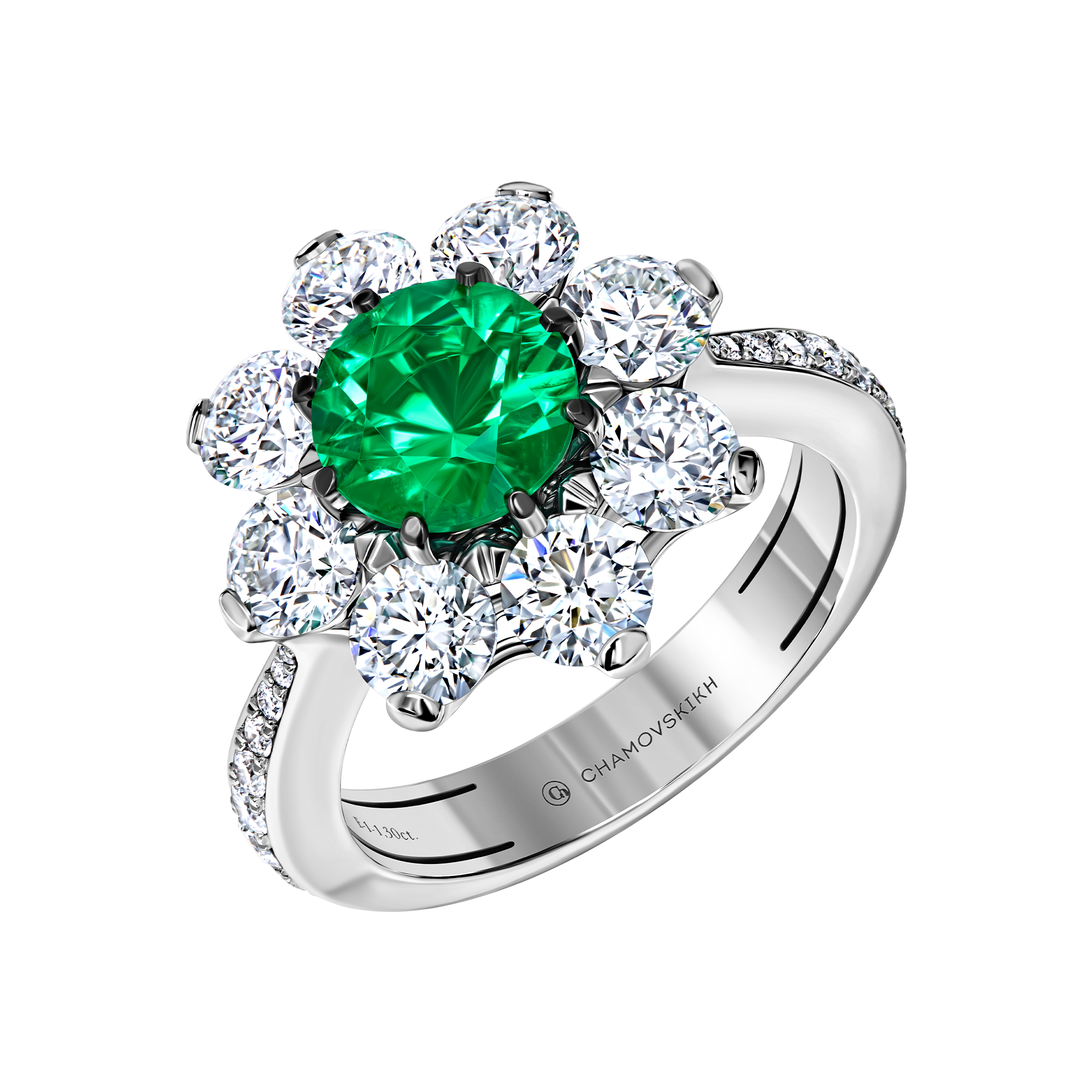 Кольцо с изумрудом и бриллиантами, белое золото
