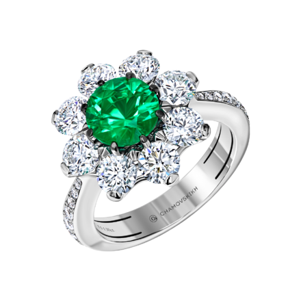 Кольцо с изумрудом и бриллиантами, белое золото 1