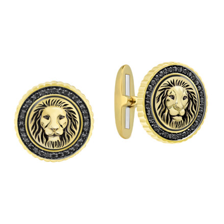 Запонки с чёрными бриллиантами, жёлтое золото, н.керамика 1