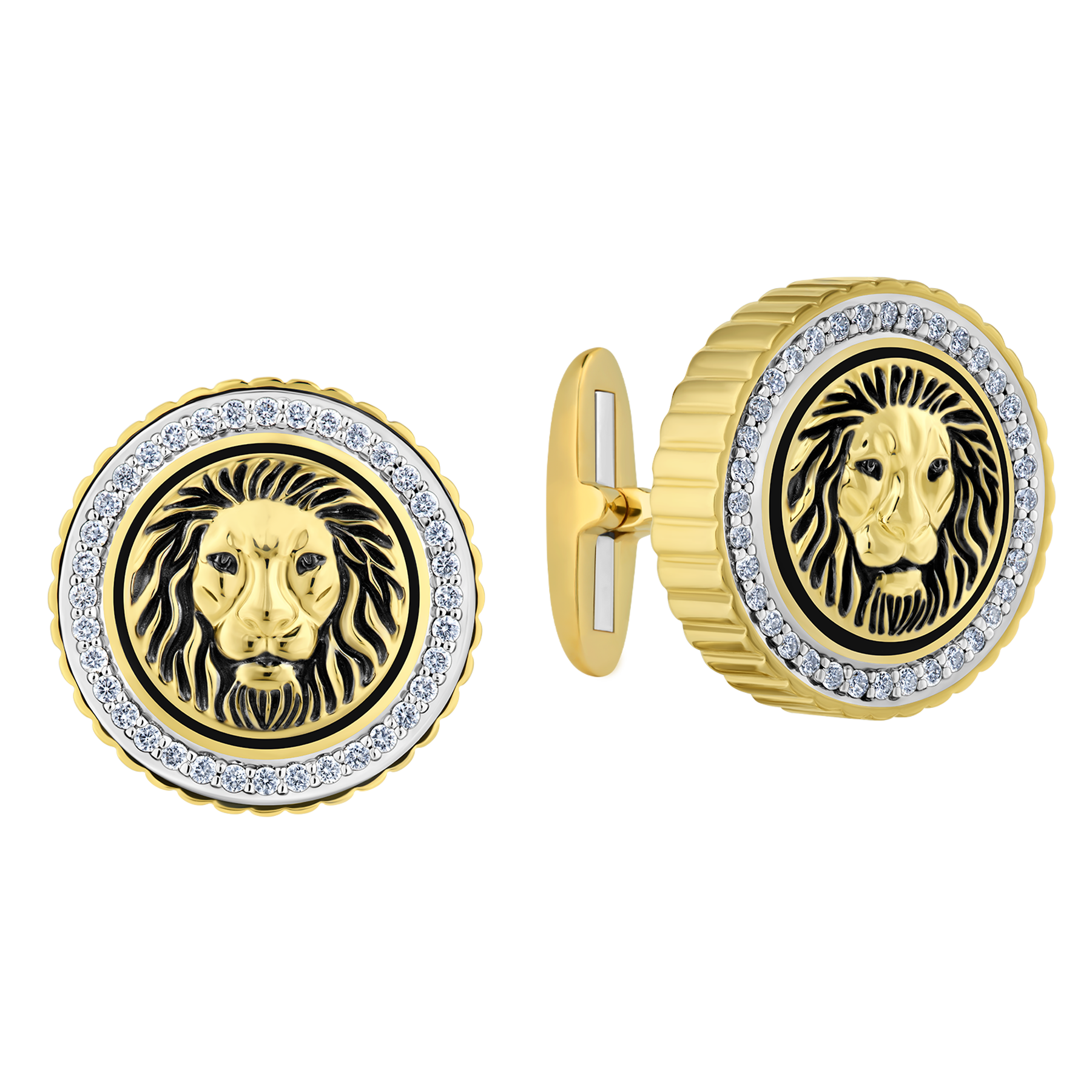 Запонки с бриллиантами, жёлтое и белое золото, н.керамика