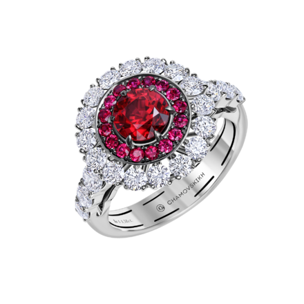 Кольцо с рубинами и бриллиантами, белое золото 1
