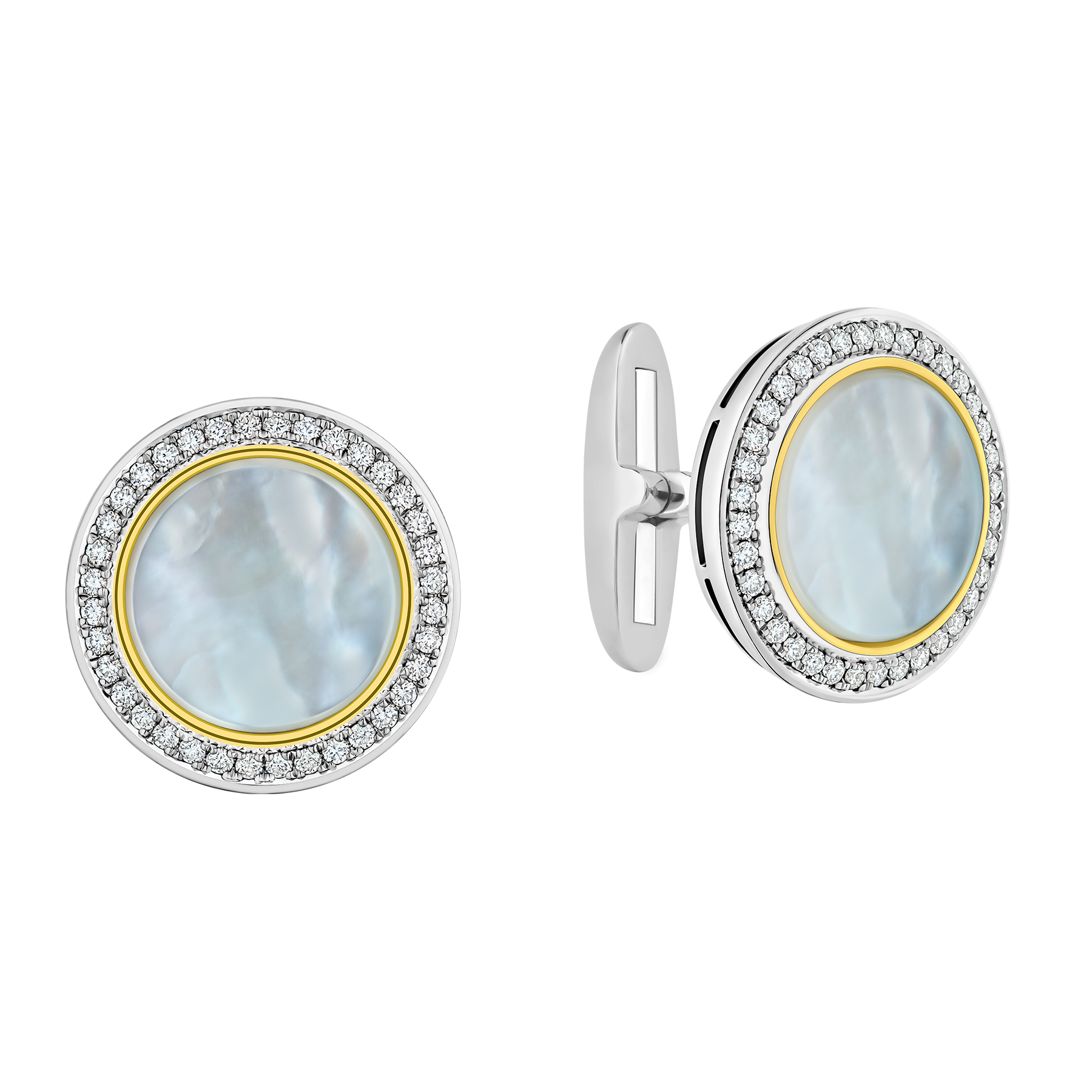 Запонки с перламутром и бриллиантами, белое золото