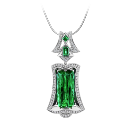 Подвес с турмалином, изумрудами и бриллиантами, белое золото 1