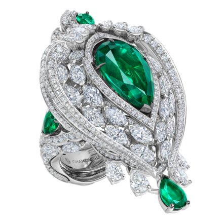 Кольцо с изумрудами и бриллиантами, белое золото 1