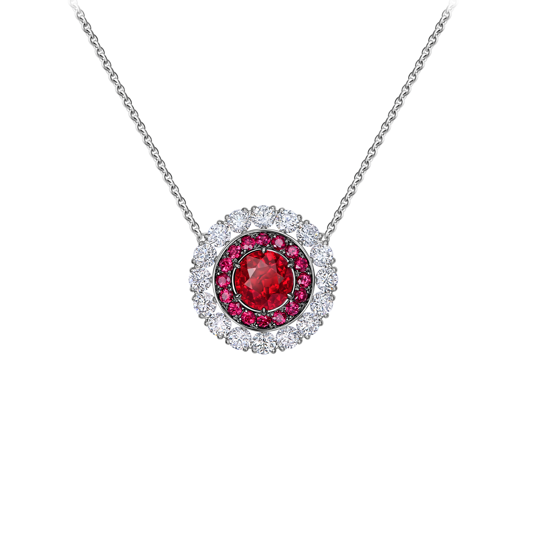 Колье с рубинами и бриллиантами, белое золото
