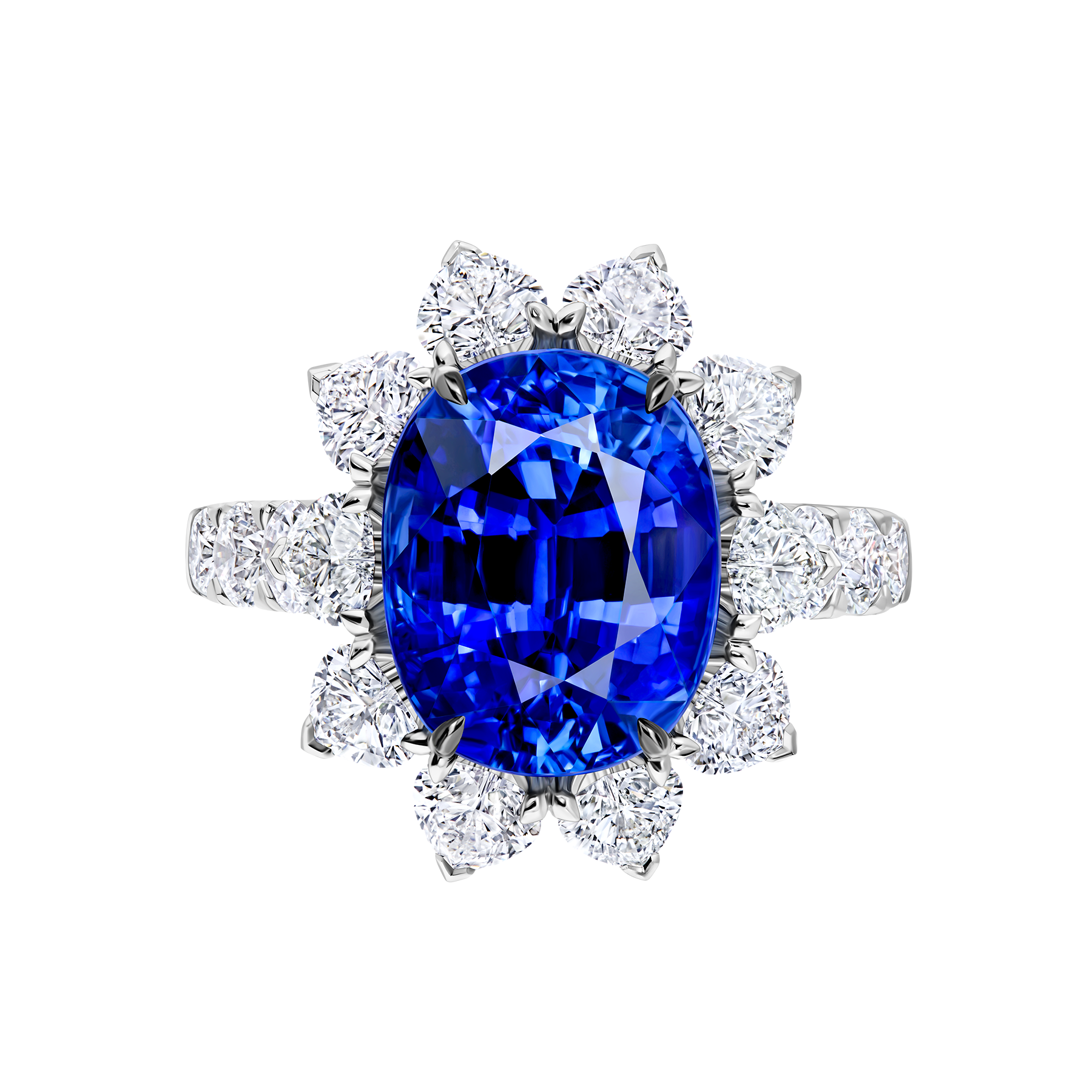 Кольцо с сапфиром и бриллиантами, белое золото